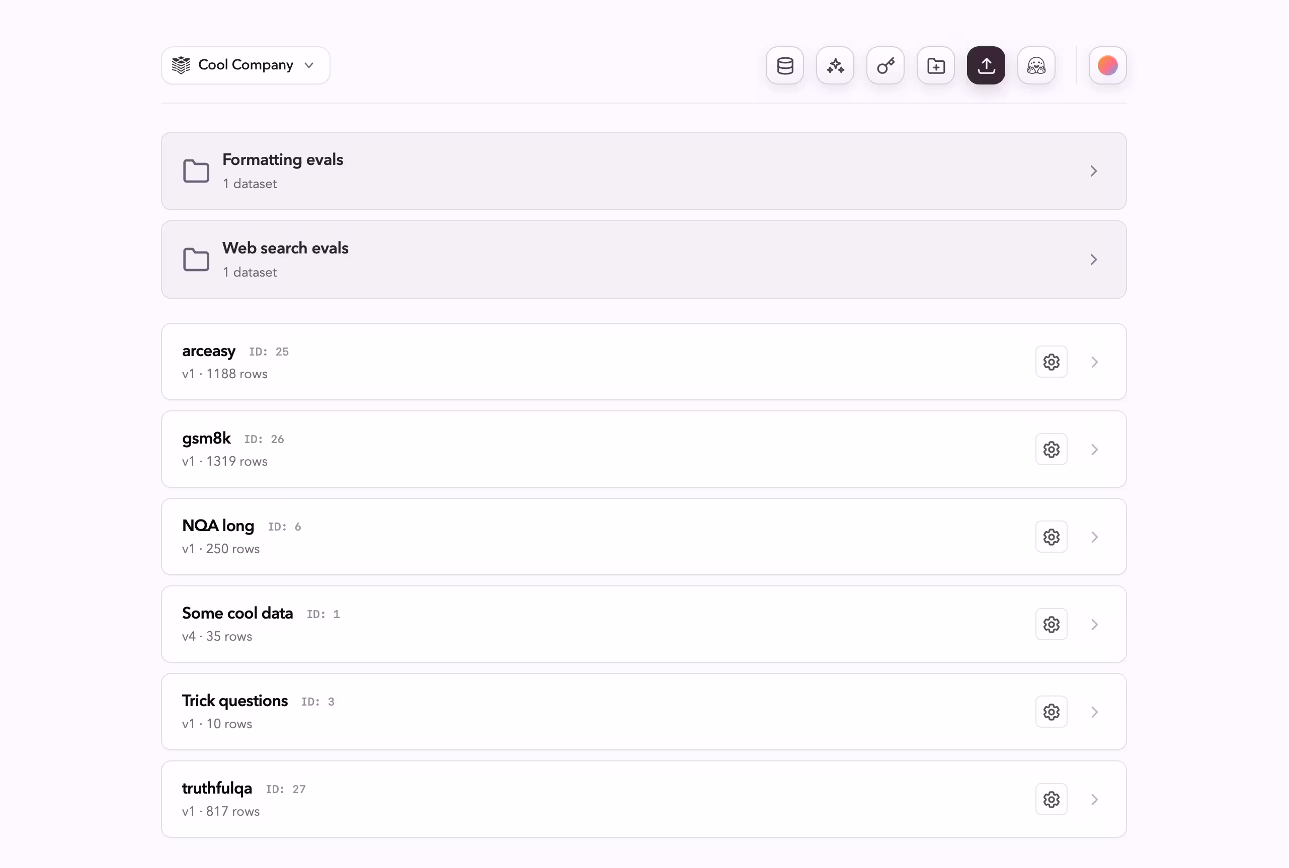 Library view showing datasets and folders